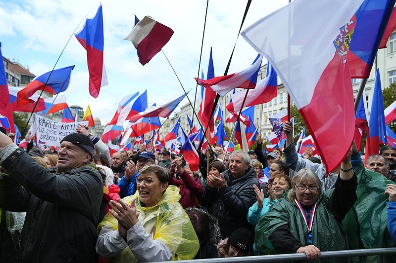 Several thousands of protesters from the far right and far left gathered Wednesday to rally against the country’s pro-Western Czech government at the Vencesla’s Square in Prague, Czech Republic.
(AP/Petr David Josek)