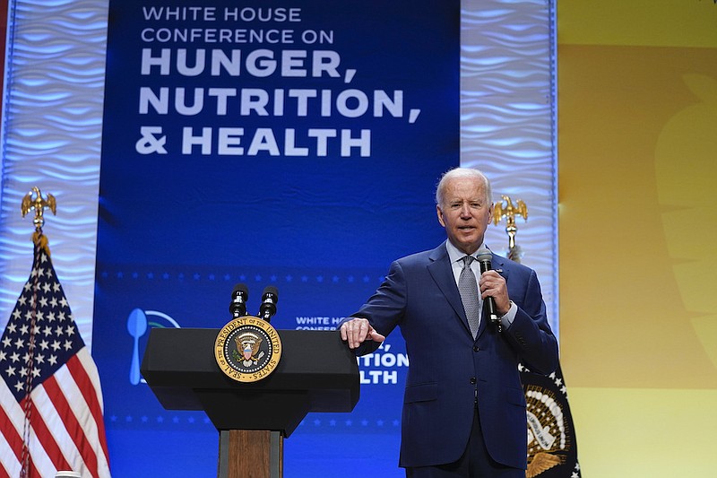 President Joe Biden speaks during the White House Conference on Hunger, Nutrition, and Health, at the Ronald Reagan Building, Wednesday, Sept. 28, 2022, in Washington. (AP Photo/Evan Vucci)