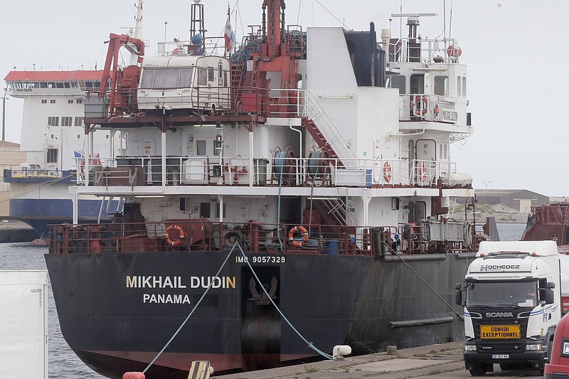 The Russian ship Mikhail Dudin docks at the port of Dunkirk, northern France, in September.
(AP/Michel Spingler)