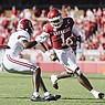 Arkansas quarterback KJ Jefferson (1) carries the ball during a game against Alabama on Saturday, Oct. 1, 2022, in Fayetteville.