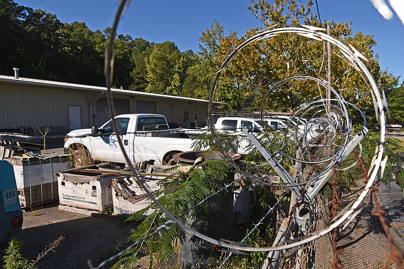 A barbed wire fence surrounds the City of Little Rock Development and Maintenance property Saturday.
(Arkansas Democrat-Gazette/Staci Vandagriff)