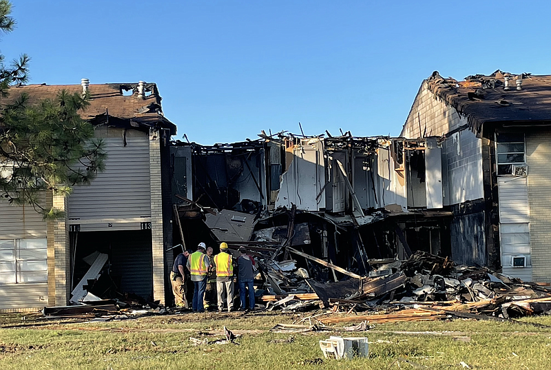 A fire early Tuesday at the Shorter College Gardens Apartments killed three people, according to the North Little Rock Fire Department. (Arkansas Democrat-Gazette/Tommy Metthe)