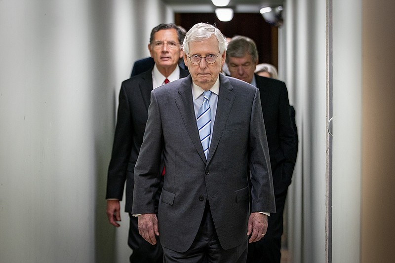 FILE - Senate Minority Leader Mitch McConnell, of Ky., arrives to speak to reporters Sept. 7, 2022, ahead of a news conference on Capitol Hill in Washington. (AP Photo/Jacquelyn Martin, File)