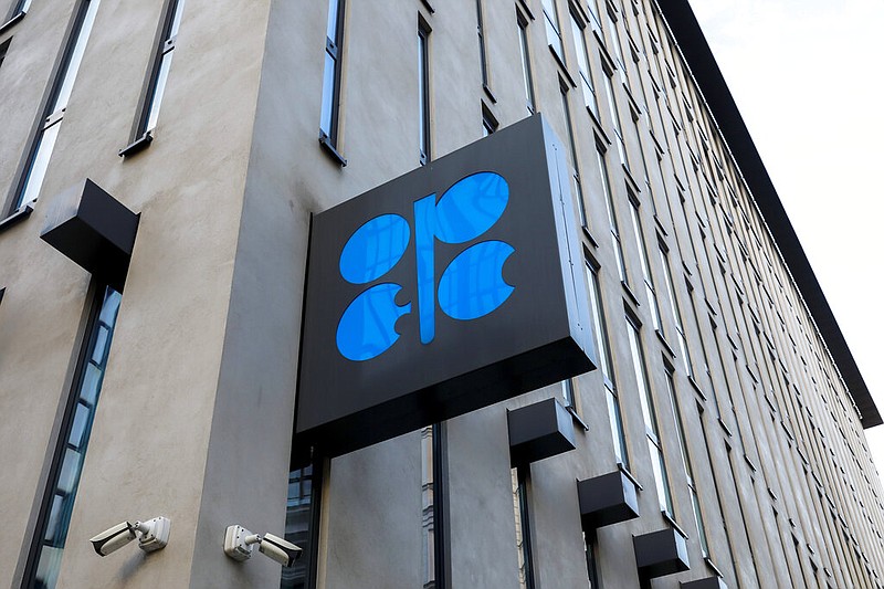 FILE - The logo of the Organization of the Petroleoum Exporting Countries (OPEC) is seen outside of OPEC's headquarters in Vienna, Austria, March 3, 2022. (AP/Lisa Leutner, file)