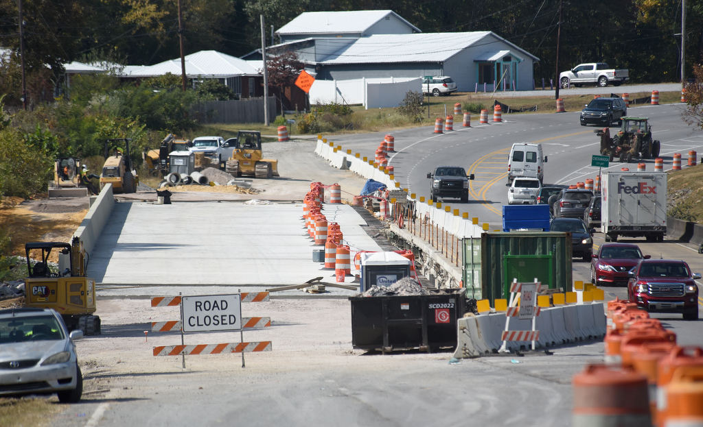 Staff photo by Matt Hamilton / Bridge work continues along US 27 over West Chickamauga Creek on in Chickamauga, Ga. on Friday, October 7, 2022.