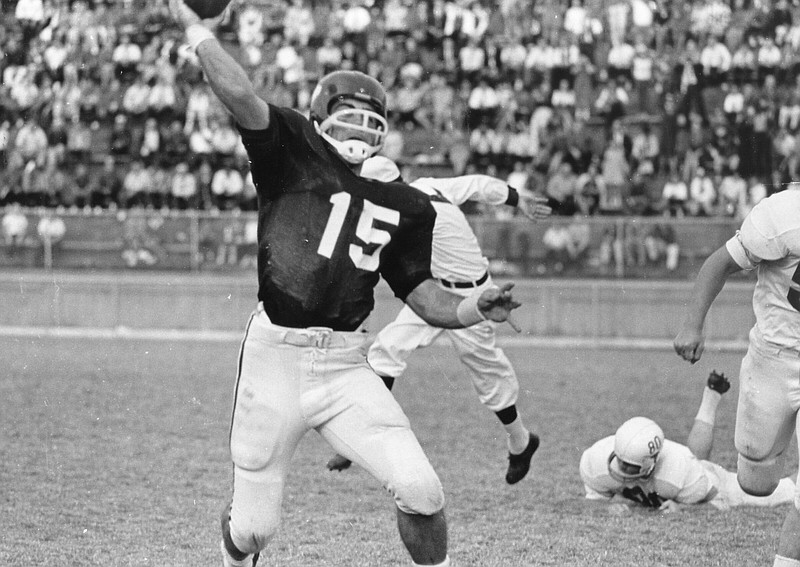 Jon Brittenum quarterbacked the University of Arkansas in 1963 and 1965-66, leading top-10 teams in his final two seasons. Brittenum, who was inducted into the UA Sports Hall of Honor in 2020, died Thursday at the age of 78.
(Photo courtesy University of Arkansas Athletics)