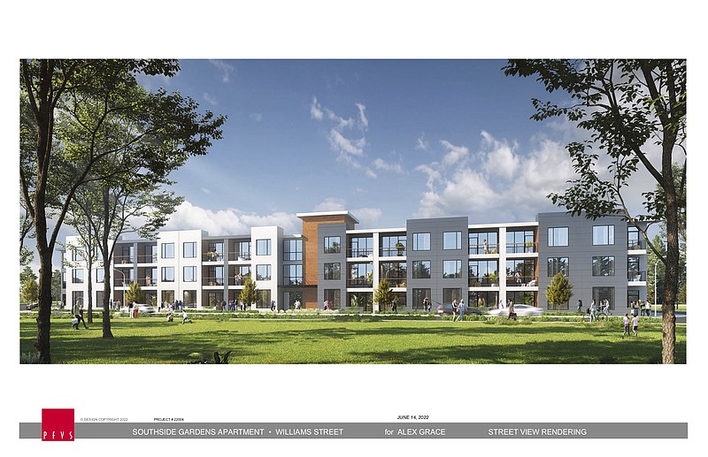 Contributed rendering by PFVS Architects / A rendering shows a proposed three-story apartment building in the South Broad District.