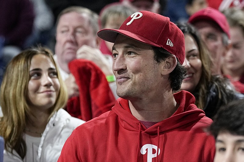 Actor Miles Teller has become a fixture at Philadelphia Phillies home playoff games and was in attendance for the NLCS Game 5 clincher that sent the Phillies to the World Series.
(AP/Brynn Anderson)