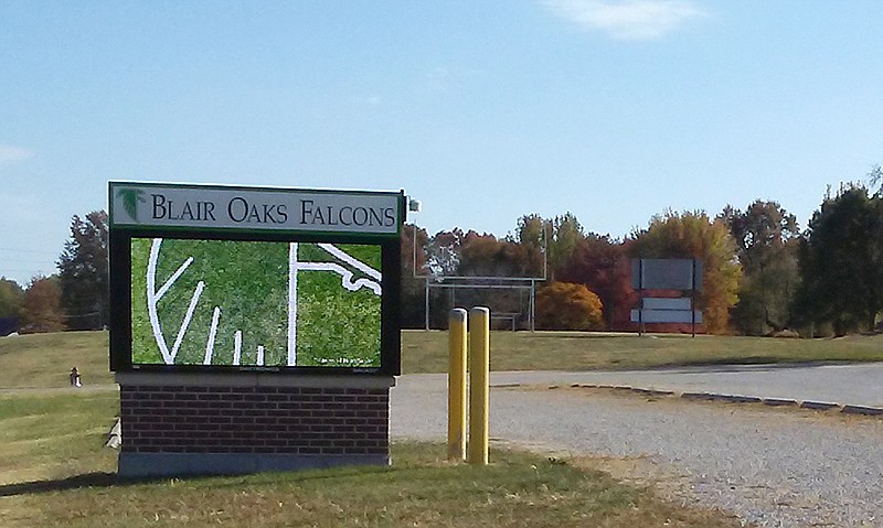 A digital sign displays messages outside Blair Oaks Middle School along Falcon Lane in Wardsville. (News Tribune file photo)