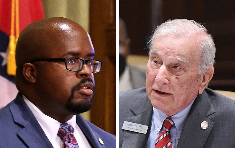 Solomon Graves (left), secretary of the Arkansas Department of Corrections, and state Rep. Jim Wooten, R-Beebe, are shown in these 2022 file photos. (Left, Arkansas Democrat-Gazette/Thomas Metthe; right, Arkansas Democrat-Gazette/Staci Vandagriff)