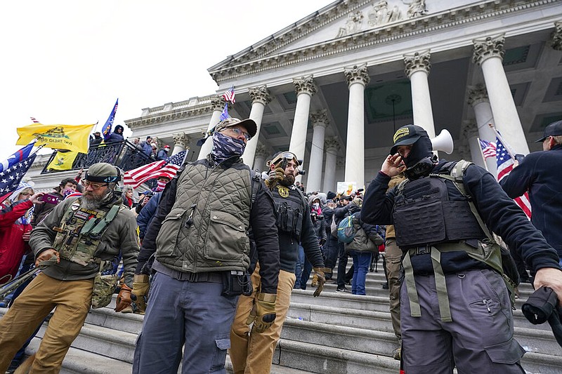 Members of the Oath Keepers are shown on the East Front of the U.S. Capitol in Washington in this Jan. 6, 2021 file photo. (AP/Manuel Balce Ceneta)