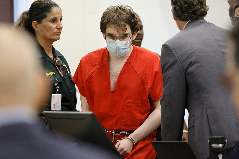 Marjory Stoneman Douglas High School shooter Nikolas Cruz is escorted into the courtroom for a sentencing hearing Wednesday at the Broward County Courthouse in Fort Lauderdale, Fla.
(AP/South Florida Sun Sentinel/Amy Beth Bennett)