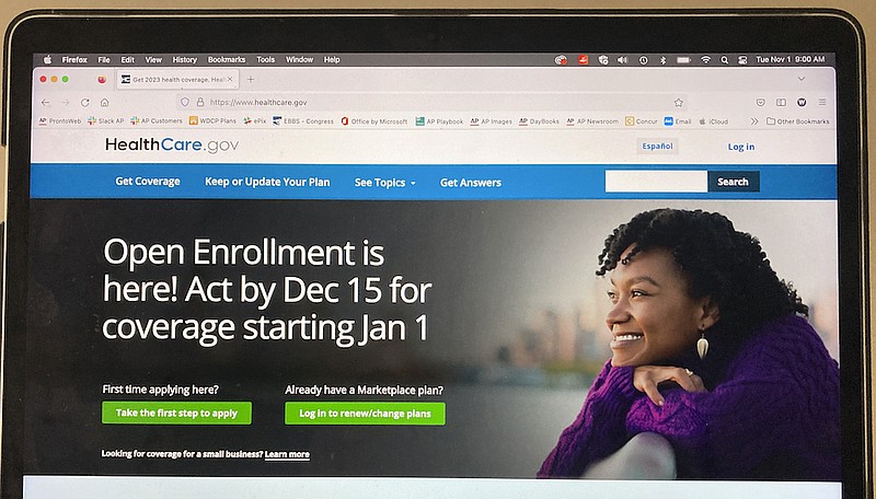 The healthcare.gov website is seen on Nov. 1, 2022, in Washington. Millions of Americans can begin selecting their 2023 health insurance plans on HealthCare.gov on Tuesday. Open enrollment begins, as the Biden administration pushes to keep the number of uninsured Americans at a record low. (AP Photo)