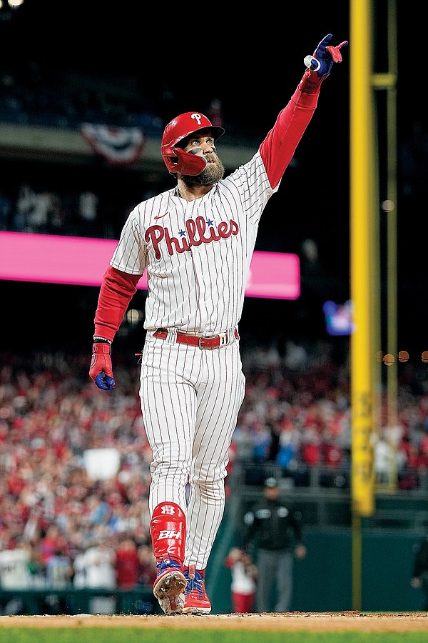 Philadelphia Phillies Bryce Harper awaits his first pitch in a Phillies  uniform - Gold Medal Impressions