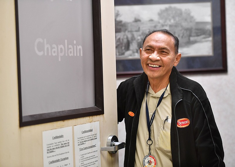 In Belize, Moises Chan served in the country’s Senate. In Arkansas, he works for Tyson Foods as a chaplain, providing support for workers at its Berry Street plant in Springdale.
(NWA Democrat-Gazette/Andy Shupe)