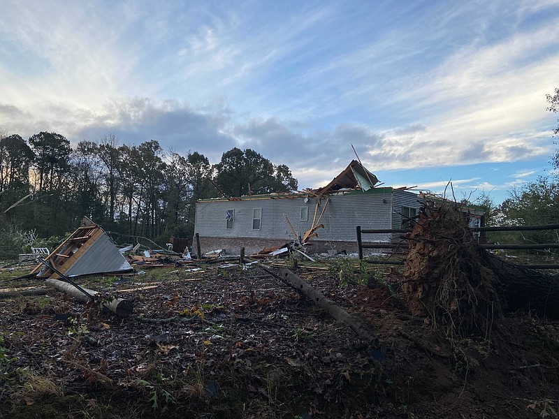 Damage to homes can be seen south of Little Rock on Saturday, Nov. 5, 2022 after severe weather moved through the area. (Arkansas Democrat-Gazette/Colin Murphy)