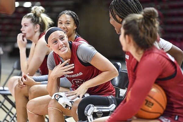 Arkansas guard Rylee Langerman is shown during a practice Thursday, Sept. 29, 2022, in Fayetteville.