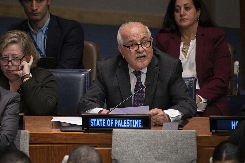 Palestinian Ambassador Riyad H. Mansour speaks during a meeting of the Special Political and Decolonization Committee Friday at U.N. headquarters.
(AP/Jeenah Moon)