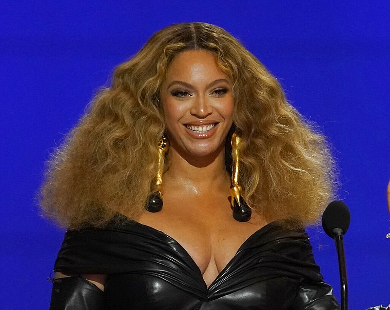 FILE - Beyonce appears at the 63rd annual Grammy Awards in Los Angeles on March 14, 2021. (AP Photo/Chris Pizzello, File)
