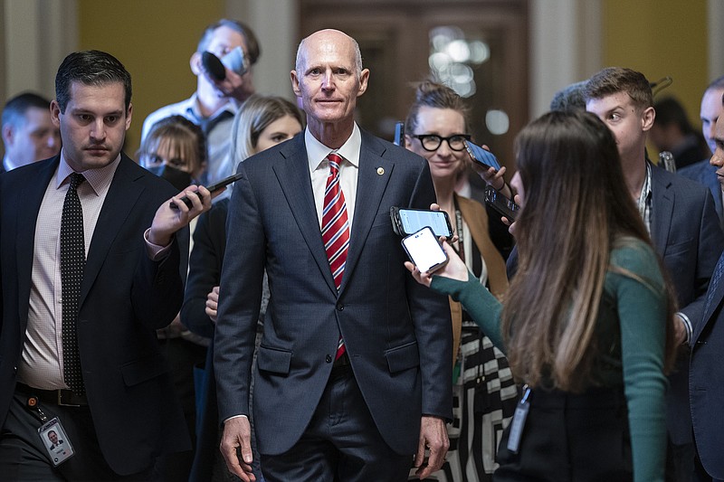 Sen. Rick Scott heads to the historic Old Senate Chamber, where he failed in a long-shot bid Wednesday to unseat Senate Republican leader Mitch McConnell. Scott said later in a statement that “this is far from the end of our fight to Make Washington Work.”
(AP/J. Scott Applewhite)