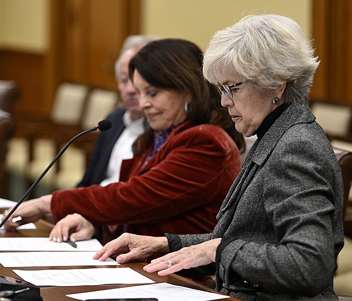 Citizens Salary Commission Chairwoman Annabelle Imber Tuck calls a commission meeting to order Friday at the Arkansas state Capitol.
(Arkansas Democrat-Gazette/Stephen Swofford)