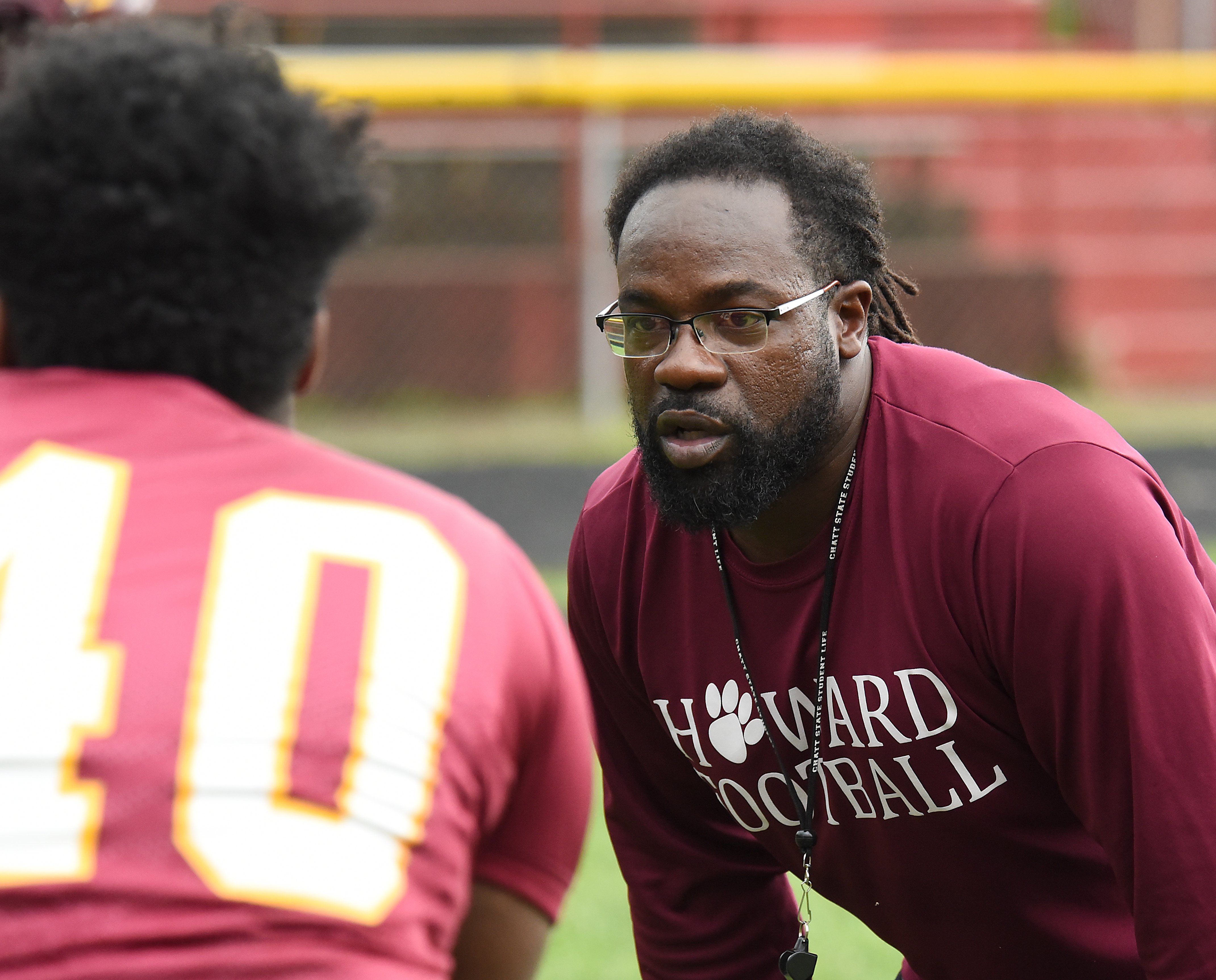 Staff Photo by Matt Hamilton / Head coach Dedric Maffet watches linemen during a practice at the Howard School on Monday, July 26, 2021.
