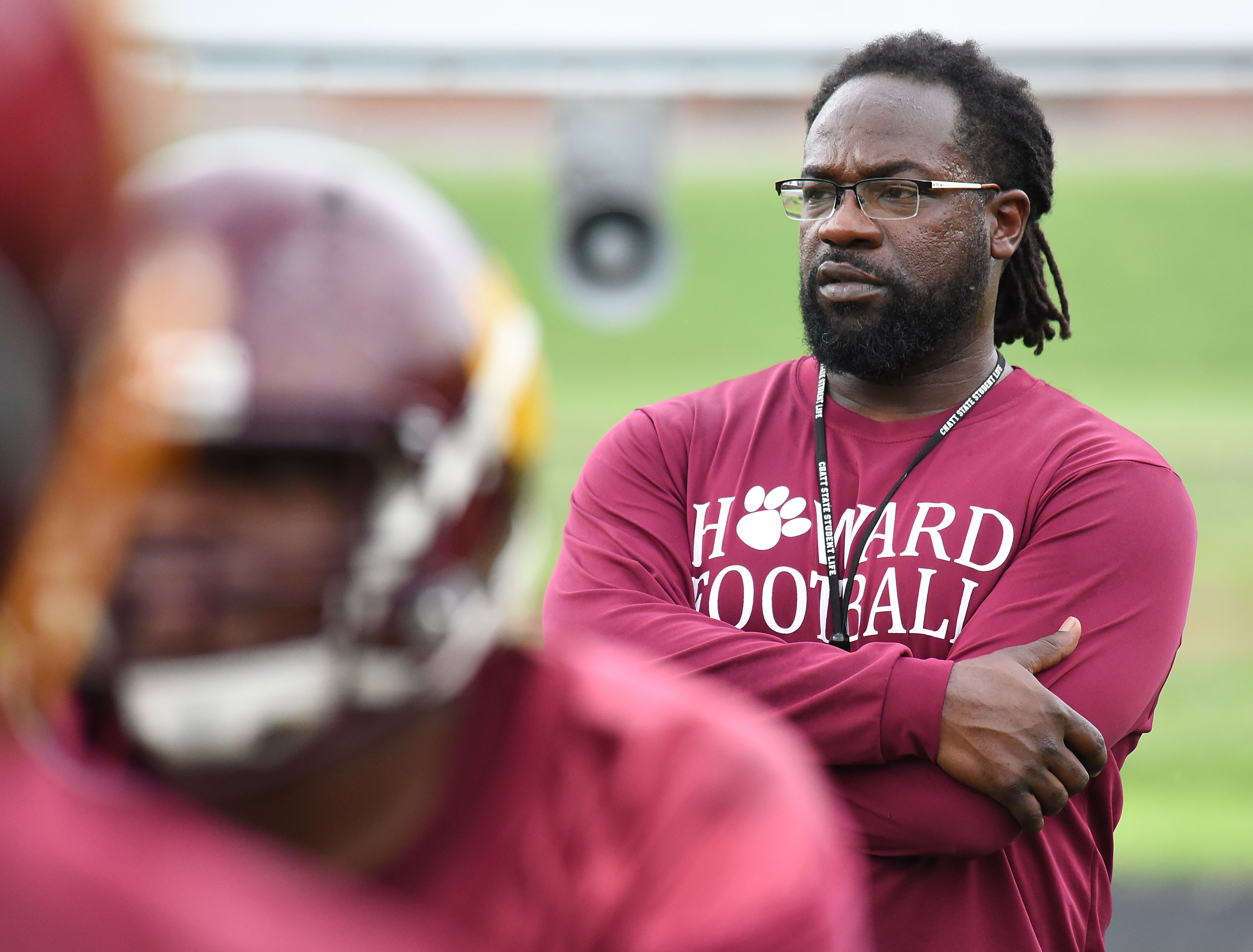 Staff Photo by Matt Hamilton / Head coach Dedric Maffet watches the action during a practice at the Howard School on Monday, July 26, 2021.