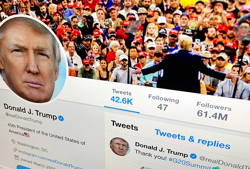 Then-President Donald Trump's Twitter feed is shown on a computer in New York in this June 27, 2019 file photo. (AP/Jenny Kane)