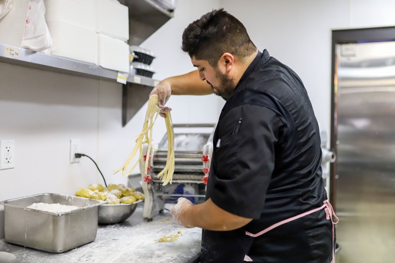 Staff photo by Olivia Ross  / Chef Jonathan Valadez of Cyra's in Dalton, Georgia, prepares pasta on Wednesday, Sept. 21, 2022.