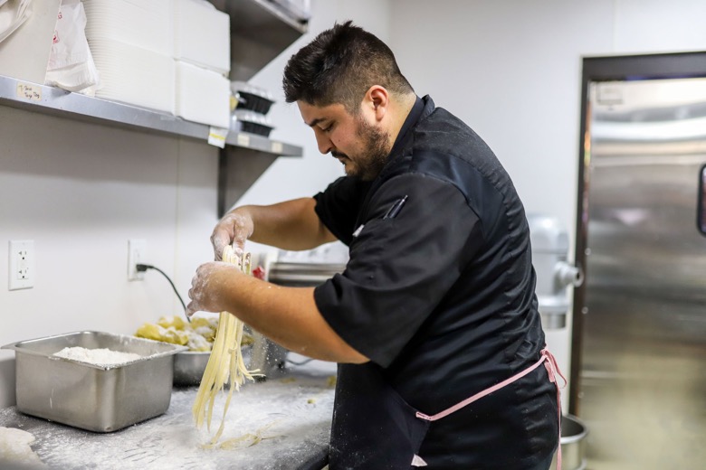 Staff photo by Olivia Ross  / Chef Jonathan Valadez of Cyra's in Dalton, Georgia, prepares pasta on Wednesday, Sept. 21, 2022.