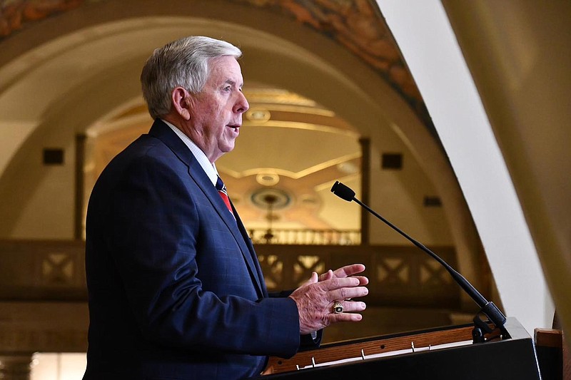Missouri Gov. Mike Parson speaks at the state Capitol in this undated photo by the governor's office.