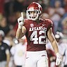 Arkansas linebacker Drew Sanders is shown during a game against Missouri State on Saturday, Sept. 17, 2022, in Fayetteville.