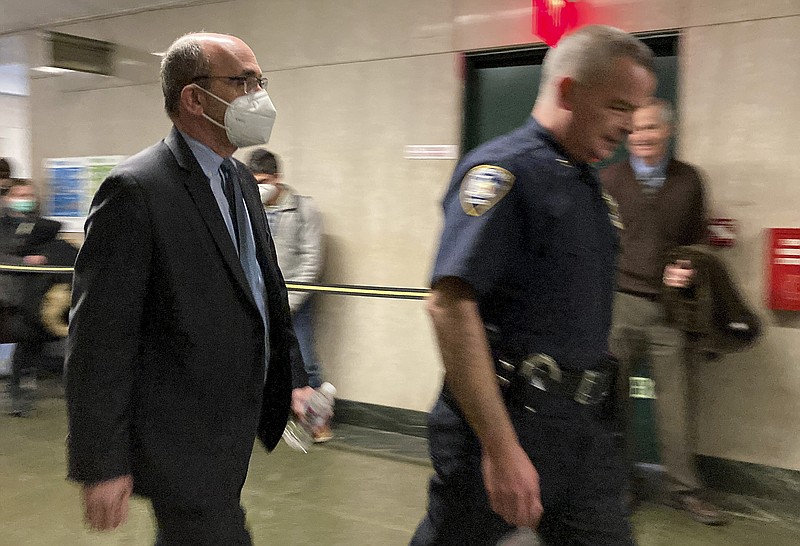 Donald Bender, left, a former accountant for Donald Trump, arrives at Manhattan criminal court, Monday, Nov. 21, 2022, in New York. Prosecutors in the Trump Organization's criminal tax fraud trial rested their case Monday earlier than expected, pinning hopes for convicting Donald Trump's company largely on the word of two top executives who cut deals before testifying they schemed to avoid taxes on company-paid perks. (AP Photo/Michael Sisak)