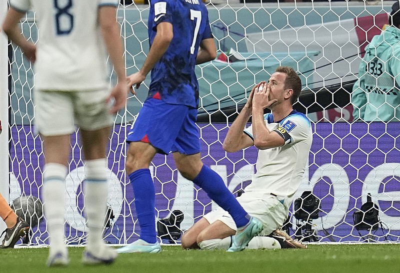 England’s Harry Kane (right) reacts Friday after missing a chance to score during a 0-0 draw against the United States in Group B action at the FIFA World Cup in Al Khor, Qatar.
(AP/Abbie Parr)