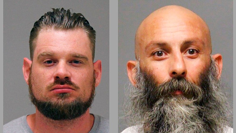 This images shows a combined photo shows file booking photos of of Barry Croft Jr. (right) provided by the Delaware Department of Justice and Adam Dean Fox (left) provided by the Kent County Sheriff. (Delaware Department of Justice, Kent County Sheriff via AP)