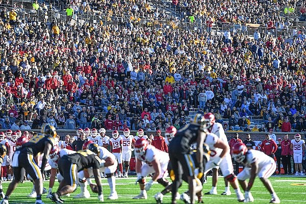 The Faurot Field crowd is shown during a game between Arkansas and Missouri on Friday, Nov. 25, 2022, in Columbia, Mo.