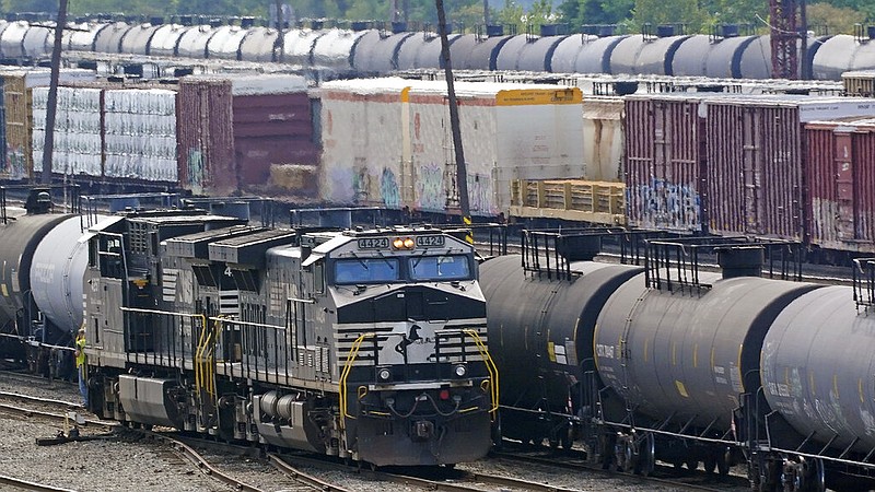 FILE - Norfolk Southern locomotives work in the in the Conway Terminal in Conway, Pa., Sept. 15, 2022. President Joe Biden's call for Congress to intervene in the railroad contract dispute undercuts the unions' efforts to address workers' quality of life concerns, but businesses stress that it is crucial to avoid a strike that would devastate the economy. (AP Photo/Gene J. Puskar, File)