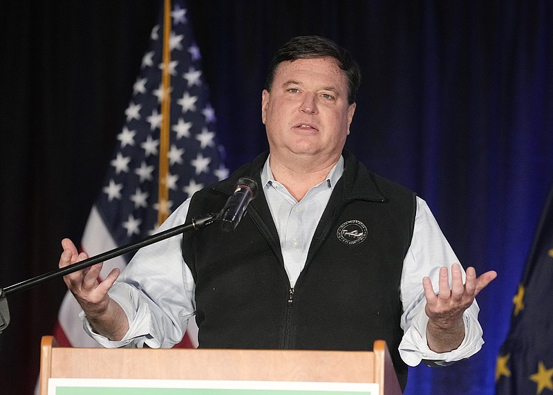 FILE - Indiana Attorney General Todd Rokita speaks during a watch party for Jennifer-Ruth Green, the Republican candidate for Indiana's 1st Congressional District, on Nov. 8, 2022, in Schererville, Ind. (AP Photo/Darron Cummings, File)