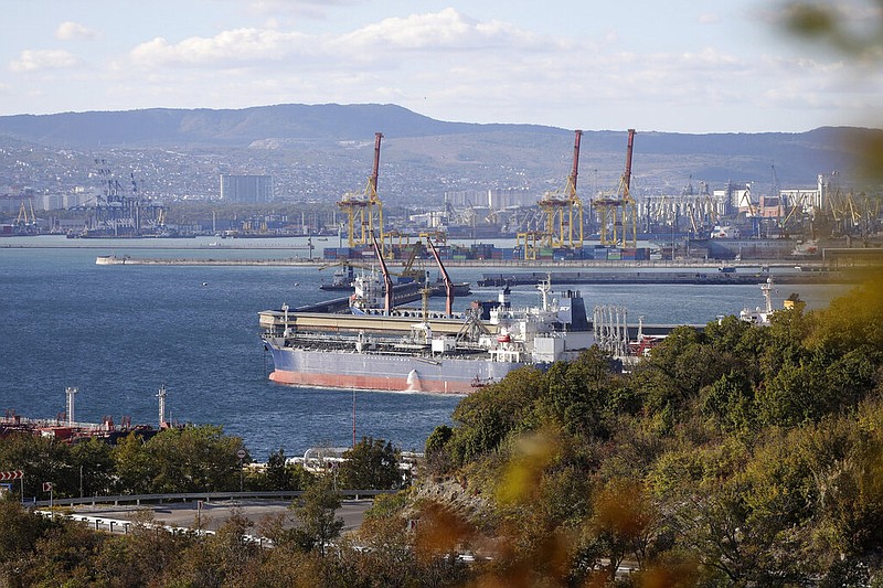 FILE An oil tanker is moored at the Sheskharis complex, part of Chernomortransneft JSC, a subsidiary of Transneft PJSC, in Novorossiysk, Russia, Tuesday, Oct. 11, 2022, one of the largest facilities for oil and petroleum products in southern Russia. (AP, File)