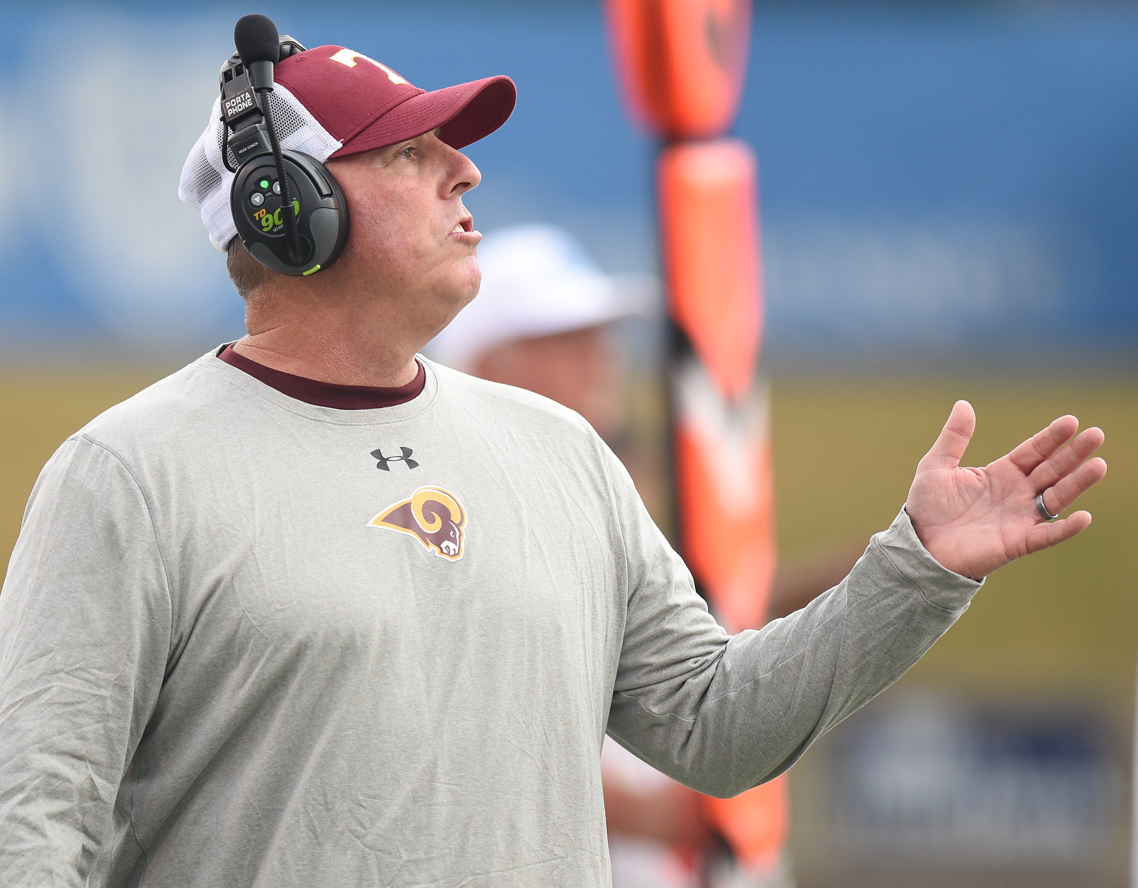 Staff Photo by Matt Hamilton / Tyner coach Scott Chandler talks to his players from the sideline during the Class 2A BlueCross Bowl state championship game at Finley Stadium on Saturday, December 3, 2022.