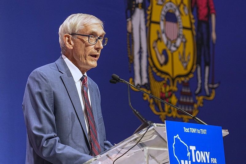 FILE - Wisconsin Democratic Gov. Tony Evers makes his acceptance speech on Nov. 9, 2022, in Madison, Wis., after winning the governorship election. Wisconsin's Republican representatives in Congress on Tuesday, Dec. 6, called on Evers to delete the video platform TikTok from all state government devices, including his own, calling it a national security threat. (AP Photo/Andy Manis, File)