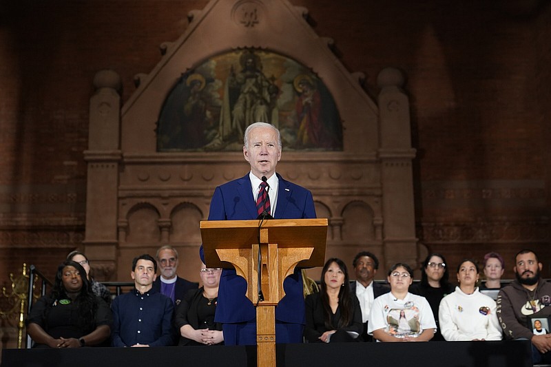 President Joe Biden speaks during an event Wednesday in Washington with survivors and families impacted by gun violence for the 10th Annual National Vigil for All Victims of Gun Violence. More photos at: arkansasonline.com/128vigil/.
(AP/Susan Walsh)