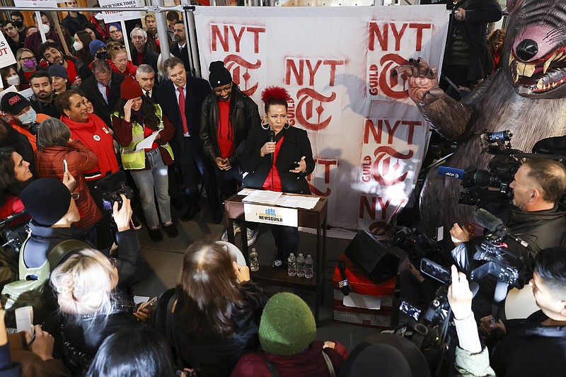 New York Times reporter Nikole Hannah-Jones speaks outside the Times’ office, Thursday in New York.
(AP/Julia Nikhinson)