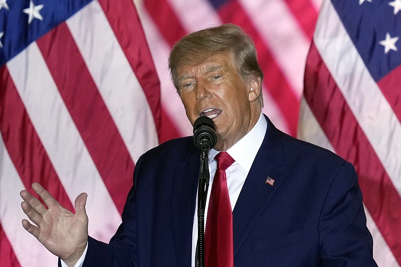 FILE - Former President Donald Trump announces a third run for president as he speaks at Mar-a-Lago in Palm Beach, Fla., Nov. 15, 2022. (AP Photo/Rebecca Blackwell, File)