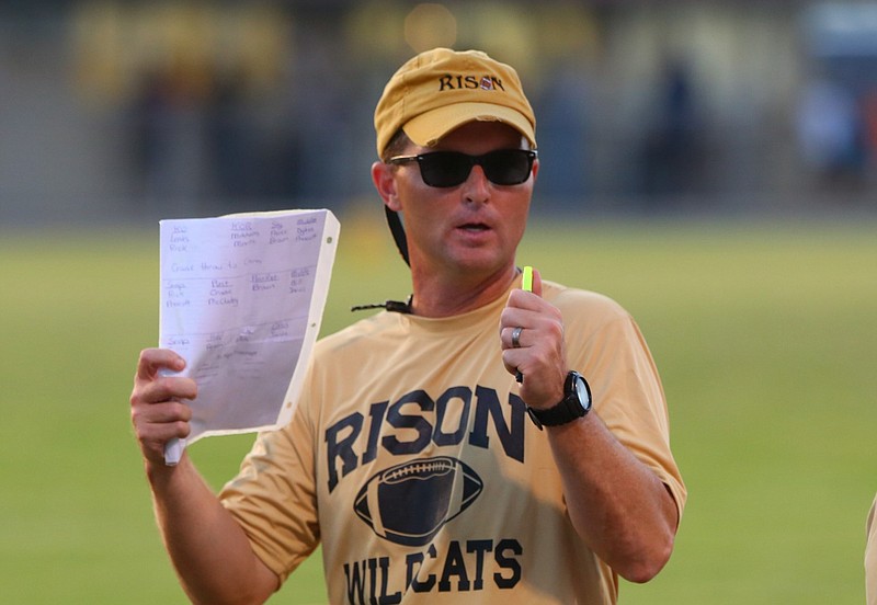 Rison head coach Clay Totty is shown during a scrimmage game at Carlisle High School in this Aug. 26, 2014 file photo. (Arkansas Democrat-Gazette/Stephen B. Thornton)