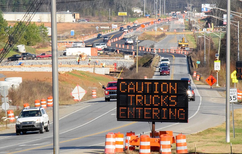 Staff Photo by Ben Benton / Traffic switches sides from the old State Route 60 path to the new one where the Tennessee Department of Transportation's 3.1-mile widening project stretches northwest from Cleveland, Tenn., as seen Tuesday.