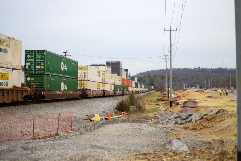 Staff photo by Olivia Ross  / Part of the train sits on the tracks along Apison Pike on Tuesday, December 20, 2022 following the train derailment in Collegedale.