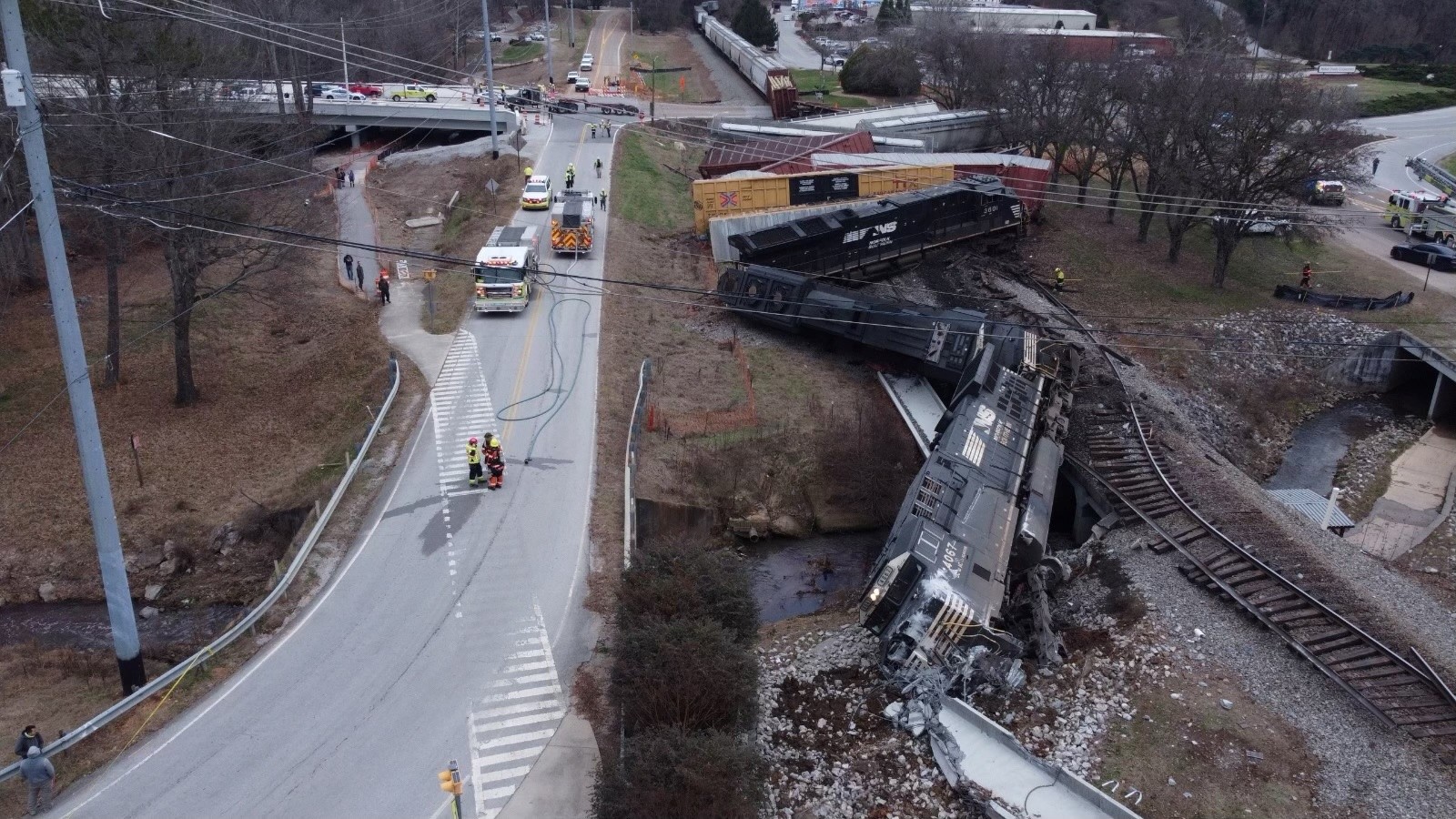 The scene of a trail derailment on Dec. 20, 2022, in Collegedale, Tennessee. / Photo contributed by the Tennessee Department of Transportation