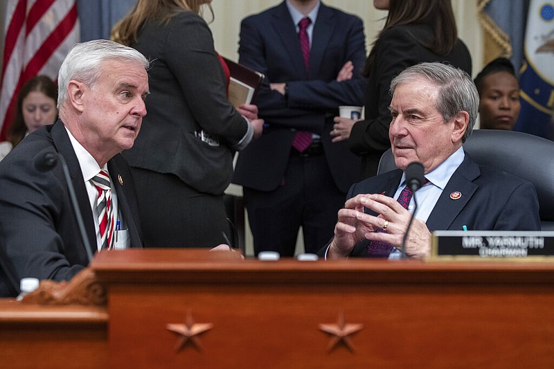 Rep. Steve Womack (left), R-Ark., the ranking member of the House Budget Committee, talks with Chairman Rep. John Yarmuth, D-Ky., on Capitol Hill in Washington in this Feb. 12, 2020 file photo. (AP/Alex Brandon)