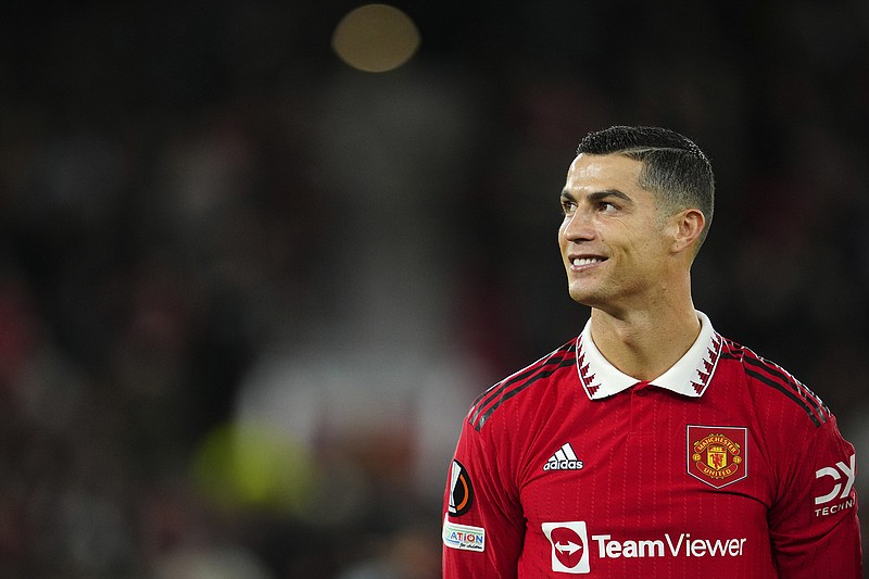 Manchester United's Cristiano Ronaldo smiles before the start of the Europa League group E soccer match between Manchester United and Sheriff at Old Trafford in Manchester, England, Thursday Oct. 27, 2022. Saudi Arabian soccer club Al Nassr on Friday, Dec. 30, 2022, announced the signing of Ronaldo, ending speculation about the five-time Ballon d'Or winner's future.  
(AP Photo/Jon Super, File)